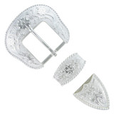 S5521 SP Western Floral Engraved Rope Edge Hand Polished Belt Buckle Set Fits 1-1/2"(38mm) Belt (Bright Silver)
