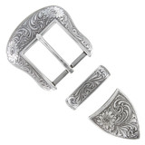 S5732 LASRP Western Floral Engraved Hand Polished Belt Buckle Set Fits 1-1/2"(38mm) Belt (Antique Silver)