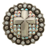 CHALK WHITE CRYSTAL AB Rhinestone Crystal Cross Berry Concho