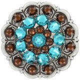 Blue Zircon Smoked Topaz Rhinestone Crystal Floral Scalloped Edge Concho