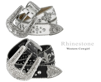38, Black Western Cowgirl Fleur De Lis Bling Belt with Rhinestone Studded Buckle and Strap