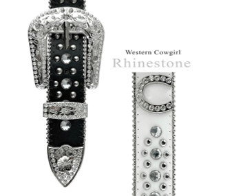 50124 Women Rhinestone Belt Fashion Western Cowgirl Bling Studded  Fleur-de-lis Concho Leather Belt 1-1/2(38mm) wide-Black