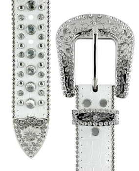 50121 Rhinestone Belt Fashion Western Bling Crystal Genuine Leather Belt  1-1/2(38mm) Wide