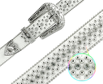 35116 Rhinestone Belt Fashion Western Bling Crystal Genuine Leather Belt  1-3/8(35mm) Wide