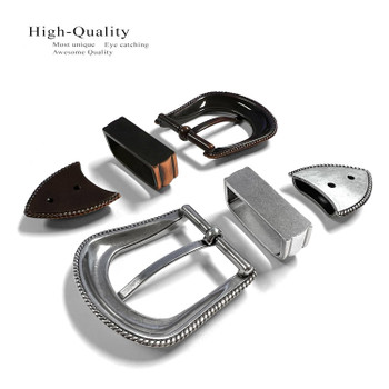 S6129 LASRP Western Smooth Rope Edge Engraved Hand Polished Belt Buckle Set  Fits 1-3/8(35mm) Belt (Antique Silver)