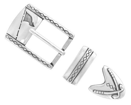 S5644 LASRP Western Smooth Rope Edge Engraved Hand Polished Belt Buckle Set  Fits 1-1/8(30mm) Belt (Antique Silver)