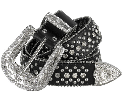 lippen Abnormaal Mooie vrouw 50121 Women Rhinestone Belt Fashion Western Cowgirl Bling Studded Design  Cross Concho Leather Belt 1-1/2"(38mm) wide-Black - Conchos
