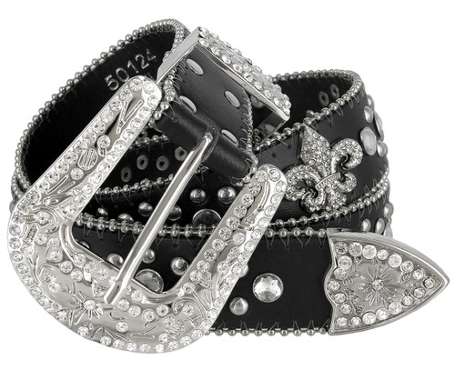 50128 Rhinestone Belt Fashion Western Bling Crystal Genuine Leather Belt  1-1/2(38mm) Wide