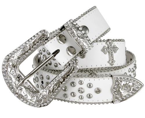 Western Cowboy/Cowgirl Bling Bright Silver Plated 1 1/2" Crystal Buckle Set 