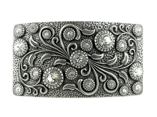 HA0850 LASRP Swarovski rhinestone Crystal Belt Buckle Antique Rectangle Floral Engraved Buckle (Crystal) HA0850 LASRP Swarovski rhinestone Crystal Belt Buckle Antique Rectangle Floral Engraved Buckle (Crystal)