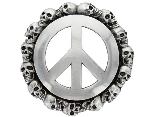 HA1602 LASRP Unique Buckle Antique Peace Sign Skull Engraved Belt Buckle