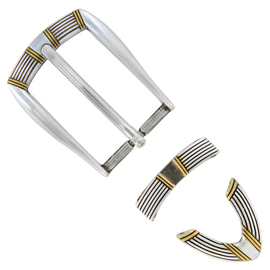 BS8123 SRTPGP Hand Polished Engraved Belt Buckle Set Fits 1-1/8"(30mm) Wide Belt (Antique Gold)