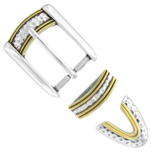 BS8160 SRTPGP Hand Polished Engraved Belt Buckle Set Fits 1-1/8"(30mm) Wide Belt (Antique Gold)