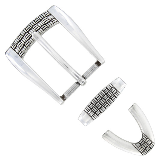 BS8122 SRTP Hand Polished Engraved Belt Buckle Set Fits 1-1/8"(30mm) Wide Belt (Antique Silver)