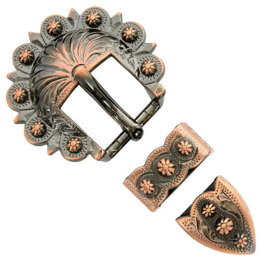 BS8649 COPPER Western Floral Engraved Hand Polished Belt Buckle Set Fits 3/4"(19mm) Belt(Copper)