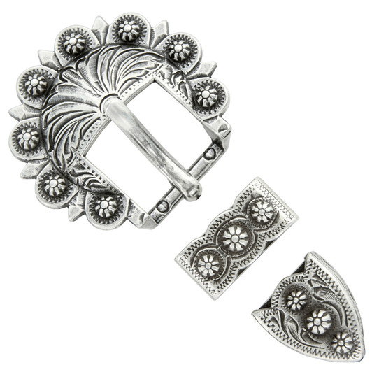 BS8649 SRTP Western Floral Engraved Hand Polished Belt Buckle Set Fits 3/4"(19mm) Belt (Antique Silver)