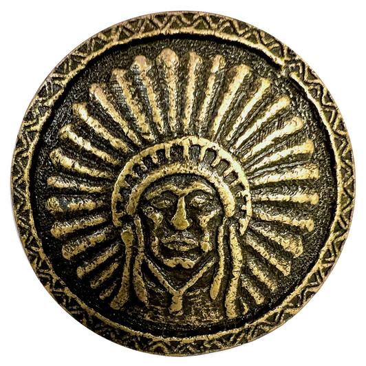 SC581 BRASS 1-1/2" Antique Brass Engraved Indian headdress Concho Screwback