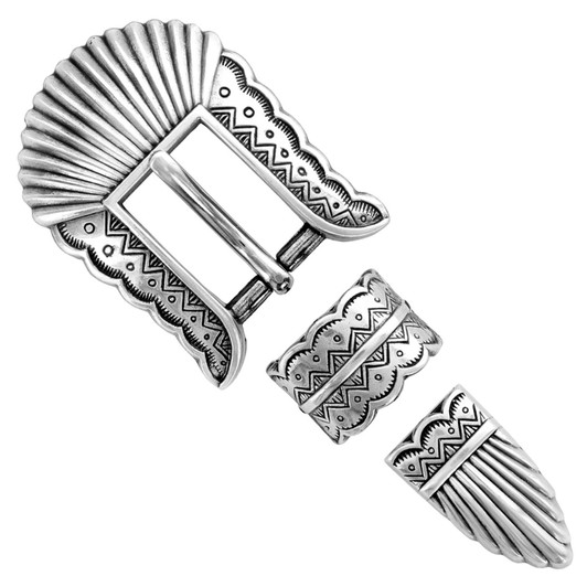 S5518 LASRP Hand Polished Engraved Belt Buckle Set Fits 3/4"(19mm) Belt (Antique Silver)
