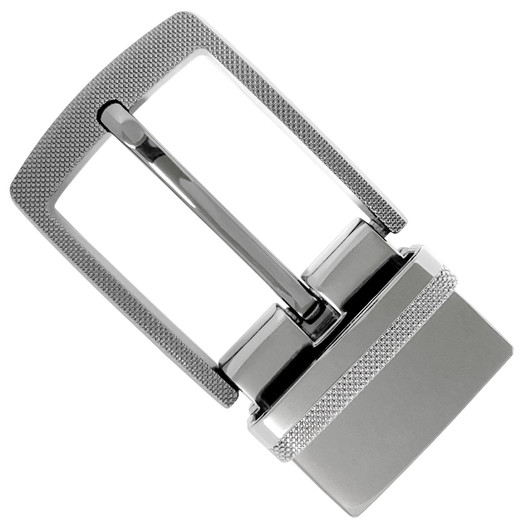 Z35274R-Clamp-NP Round Edge Checkered Engraved Polished Reversible Belt Buckle Fits 1-3/8" wide belt strap (Nickel Plated)