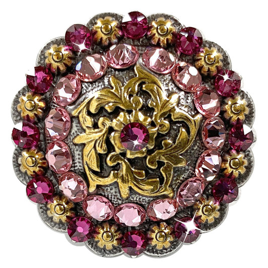 Fuchsia-Lt Rose Coloma Antique Gold Rhinestone Crystal Concho