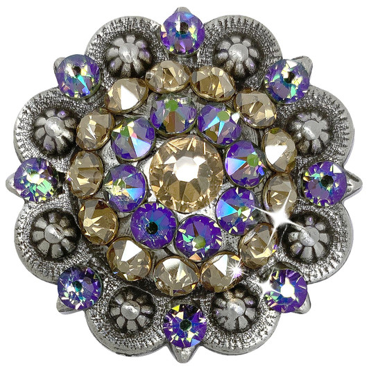 SHD-CRTL-PAR-SHN Antique Silver Berry Rhinestone Crystal Concho Designed and assembled in the U.S