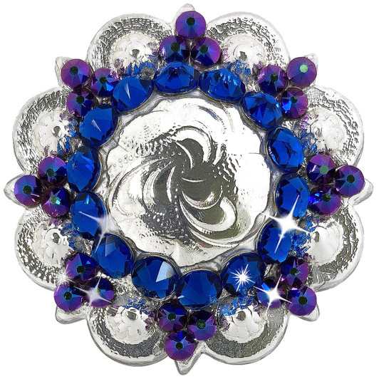 Capri-BLU-CTL-SCAR-GRN Bright Silver Berry Rhinestone Crystal Concho Designed and assembled in the U.S
