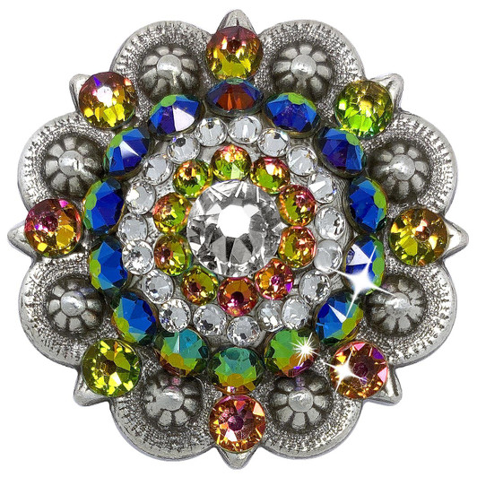 Vitrail mediam Clear Antique Silver Berry Rhinestone Crystal Concho Designed and assembled in the U.S