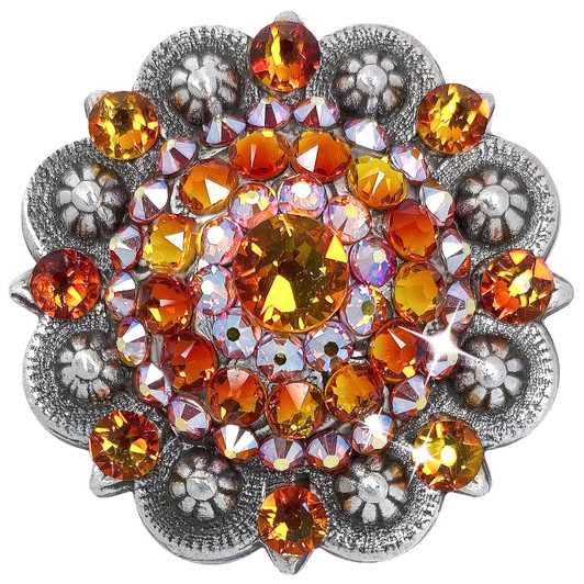 Fire-Opal-AB Antique Silver Berry Rhinestone Crystal Concho Designed and assembled in the U.S