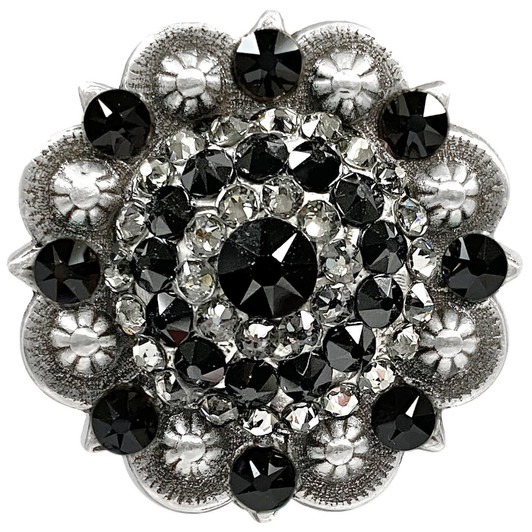 Jet-Black Diamond Antique Silver Berry Rhinestone Crystal Concho Designed and assembled in the U.S