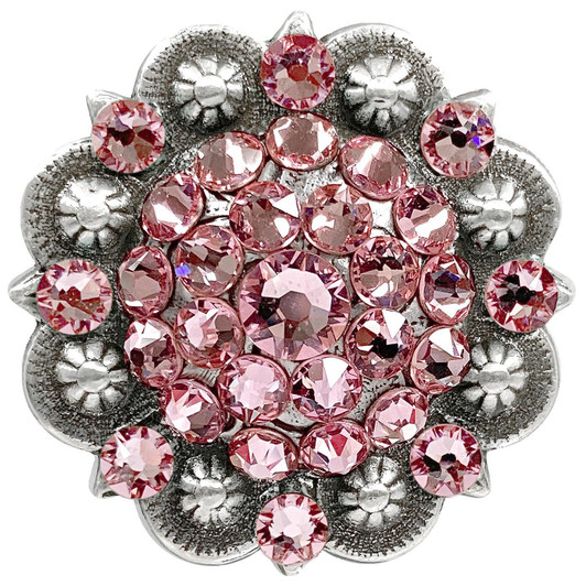 Lt Rose Antique Silver Berry Rhinestone Crystal Concho Designed and assembled in the U.S