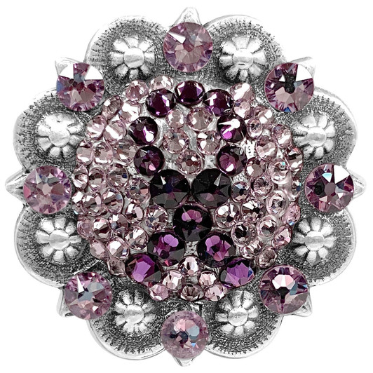 Ribbon-Amethyst-Lt Amethyst Antique Silver Berry Rhinestone Crystal Concho Designed and assembled in the U.S