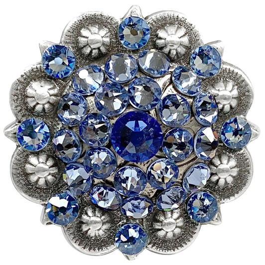 Sapphire-Lt Sapphire Antique Silver Berry Rhinestone Crystal Concho Designed and assembled in the U.S