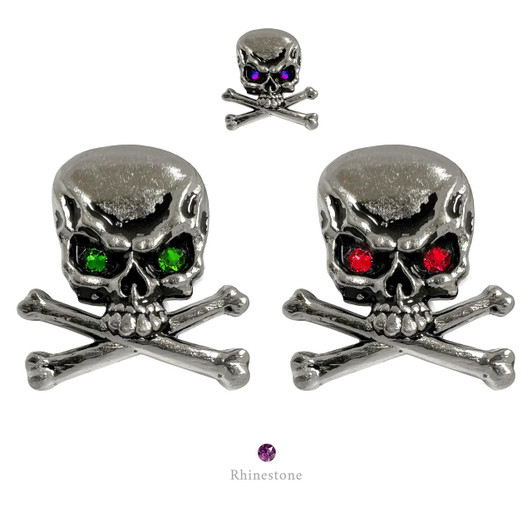Rhinestone Antique Black Engraved Skull Crossbones Concho Screwback