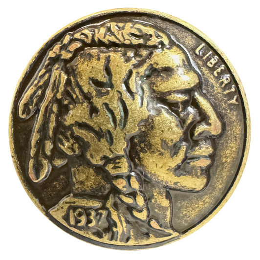 BS9181-A OEB 7/8" Antique Brass Color Buffalo Nickel Indian Head Reproduction Coin Concho