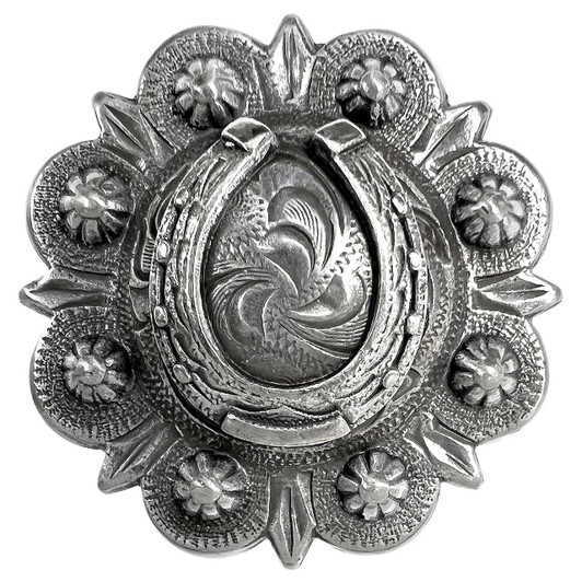 BS9306 SRTP Antique Western Floral Horseshoe Engraved Berry Concho Screwback