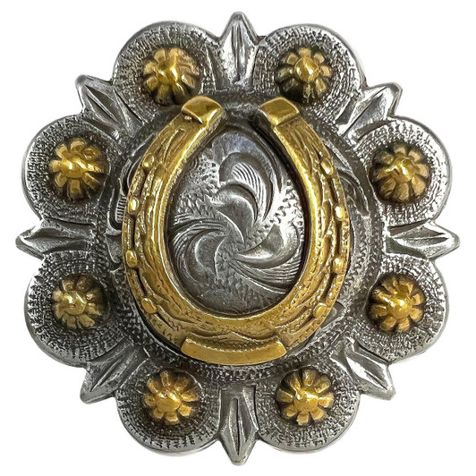 BS9306 SRTPGP Antique Gold Western Floral Horseshoe Engraved Berry Concho Screwback
