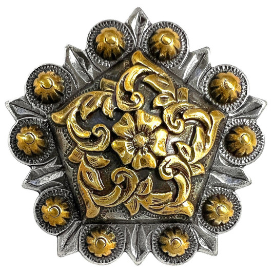 FA4855 ASAG Antique Gold Western Floral Coloma Engraved Pentagon Concho Screwback