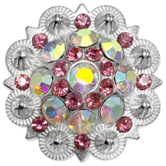 Rhinestone Conchos 1-1/2" Scalloped Edge Engraved Concho Screwback (Pink-Crystal AB)