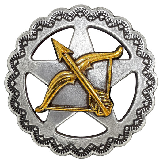FA6715-1 ASAG1-1/4" Antique Gold Archery Concho Bow and Arrow Star Design Screwback