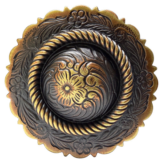 FA4863 MOEB61 Antique Copper Western Floral Rope Edge Engraved Concho Screwback