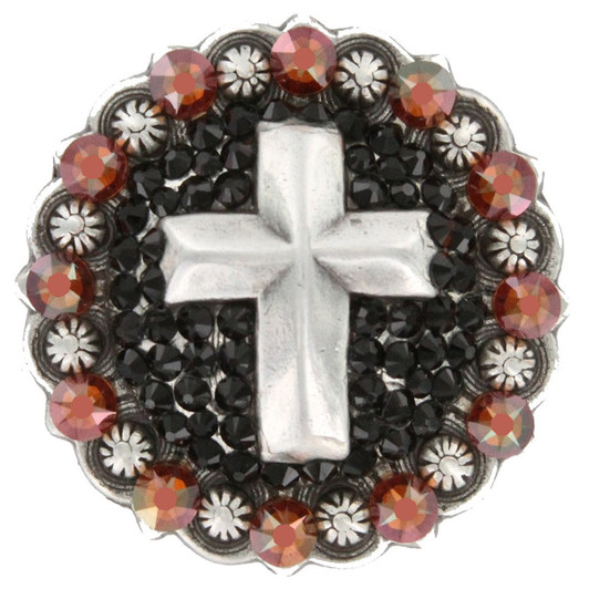 Rhinestone Crystal Cross Berry Concho - Jet / Copper