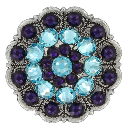 Light Turquoise Purple Velvet Rhinestone Crystal Floral Scalloped Edge Concho