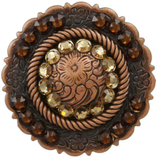 Lt Colo Topaz & Smoked Topaz Copper Center Rope Rhinestone Concho