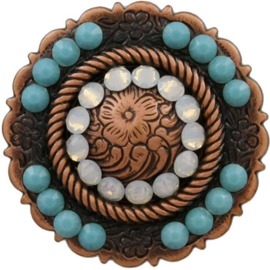 White Opal & Turquoise Copper Center Rope Rhinestone Concho