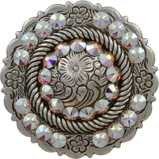 Crystal AB Antique Silver Center Rope Rhinestone Concho