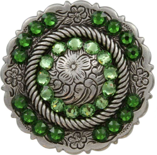 Peridot & Fern Green Antique Silver Center Rope Rhinestone Concho