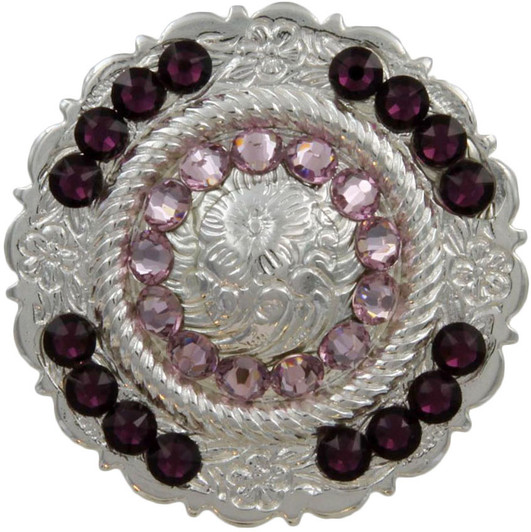 Amethyst & Lt Amethyst Polished Silver Center Rope Rhinestone Concho