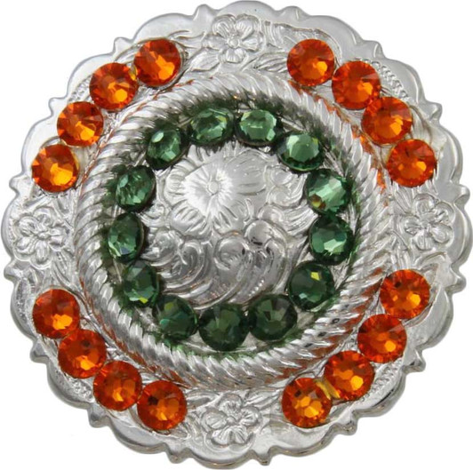Erinite & Sun Polished Silver Center Rope Rhinestone Concho