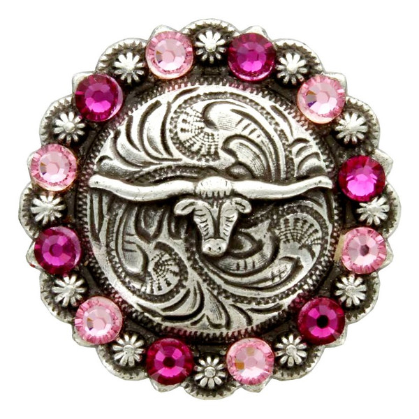 Fuchsia Light Rose - Rhinestone Crystal Longhorn Berry Concho
