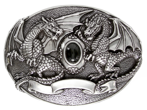 HA1322 LASRP Unique Buckle Twin Dragon Black Jet Buckle Fits 1-1/2" Wide Belt